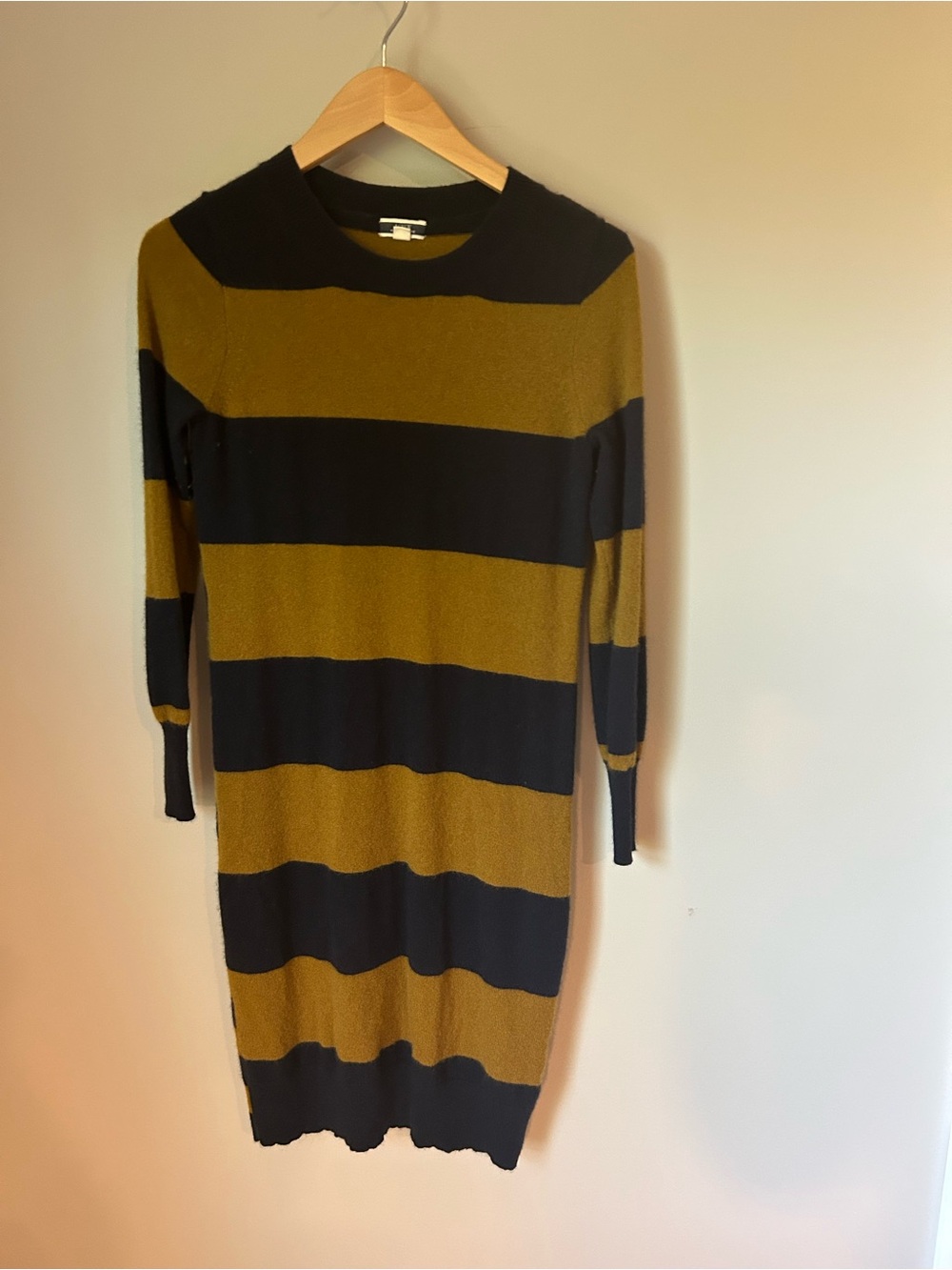 J. Crew Olive and Black Striped Long Sleeve Knit Dress